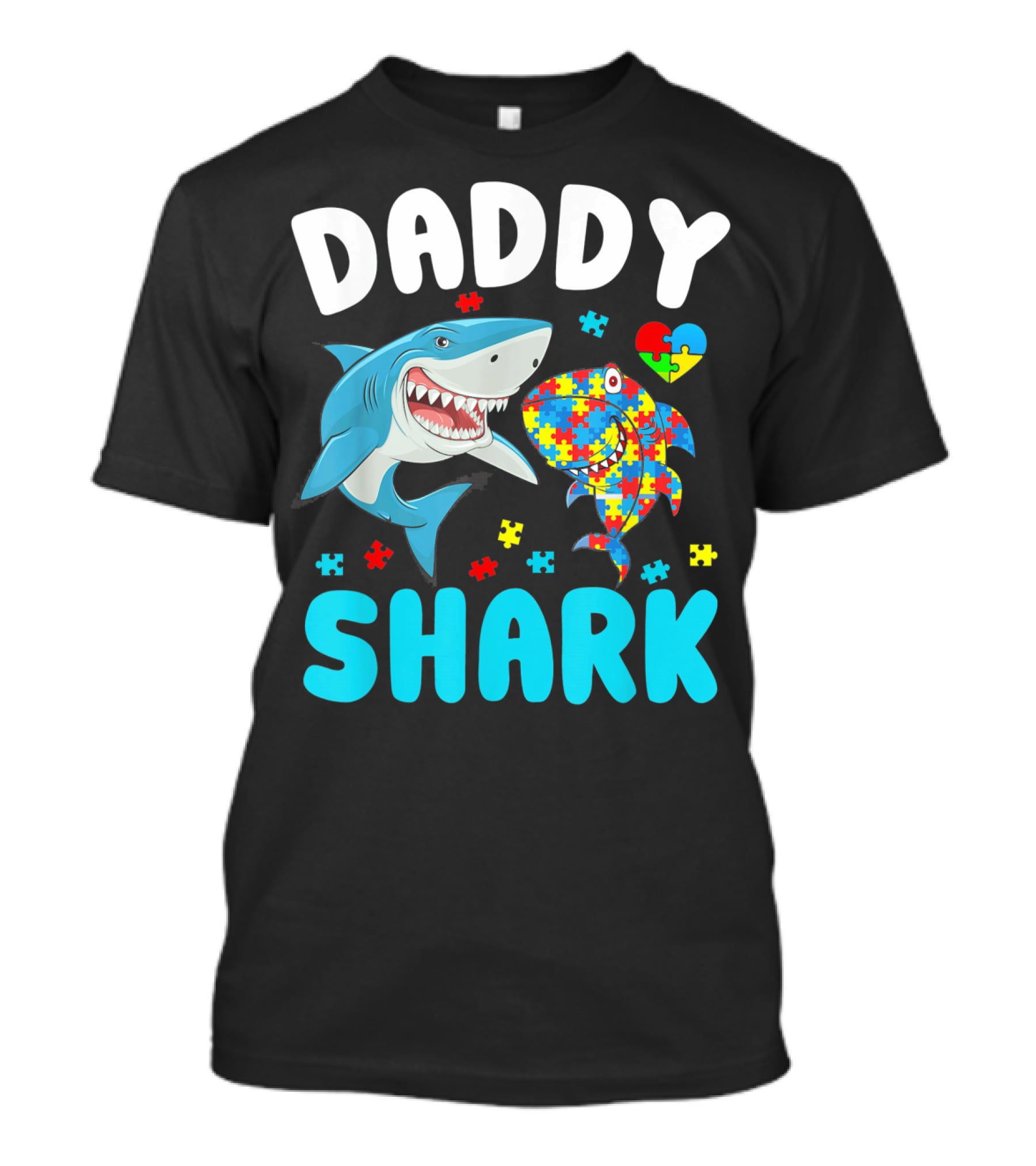 Daddy Shark Autism Awareness Puzzle Heart T-Shirt