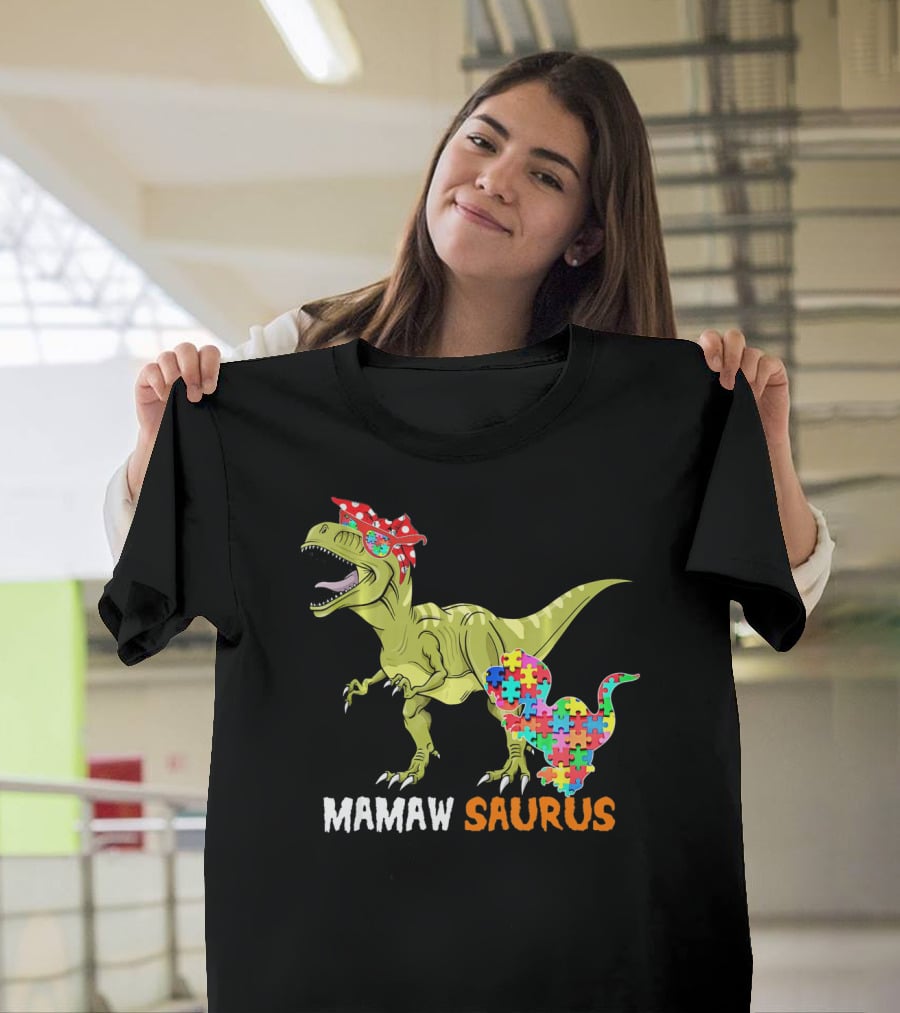 Mamaw Saurus Dinosaur Puzzle Bandana T-Shirt