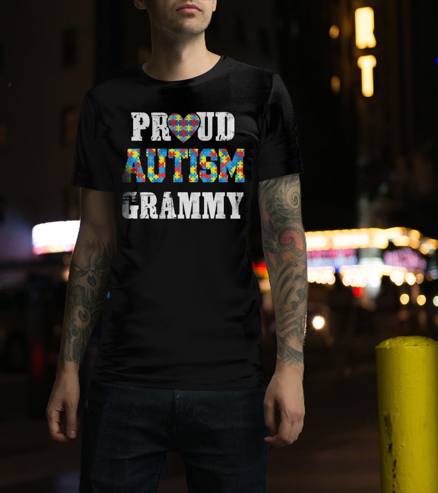 Proud Autism Grammy Puzzle Piece Heart Autism Awareness T-Shirt