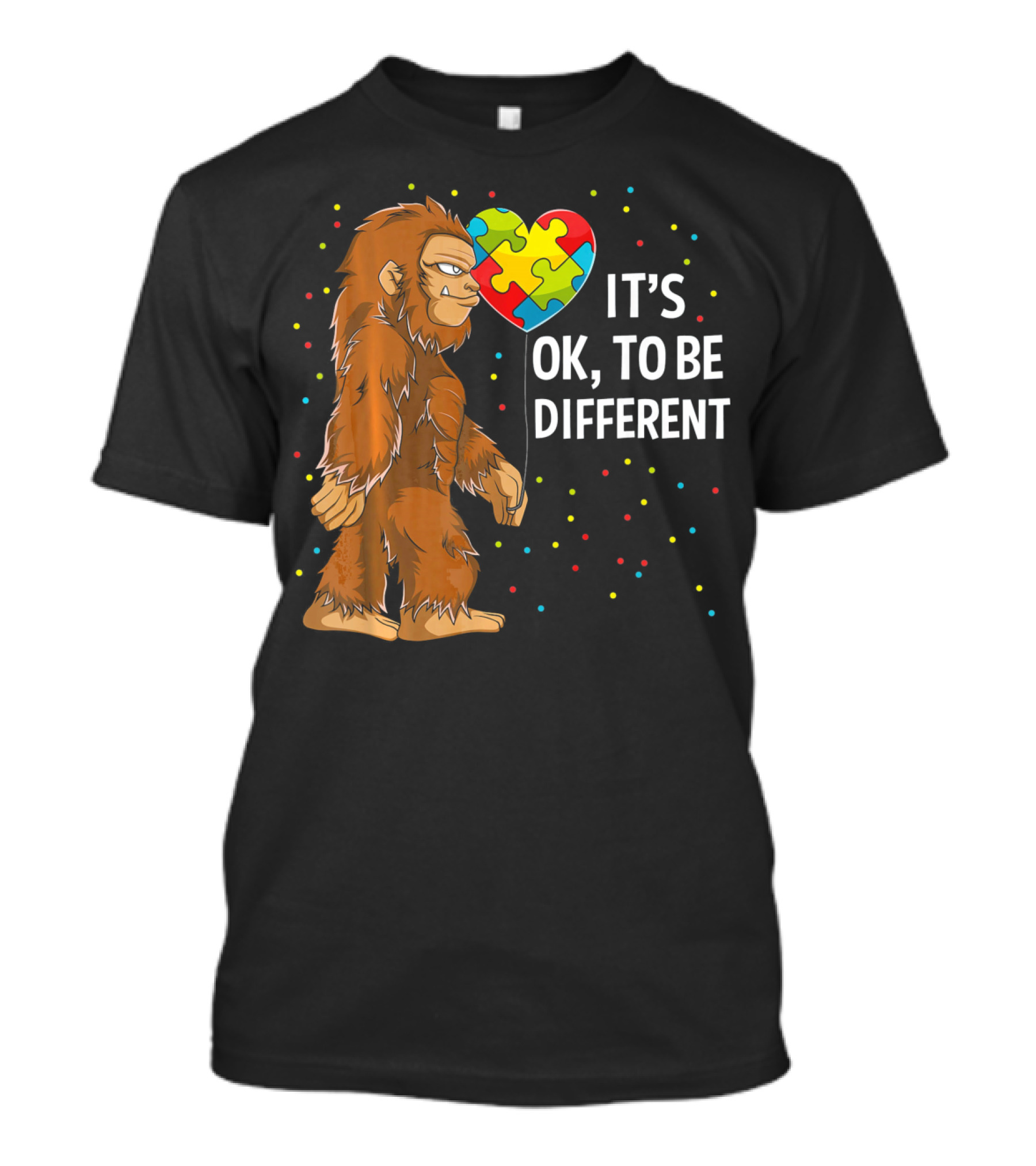 Autism Awareness Bigfoot Heart Puzzle It's OK To Be Different T-Shirt
