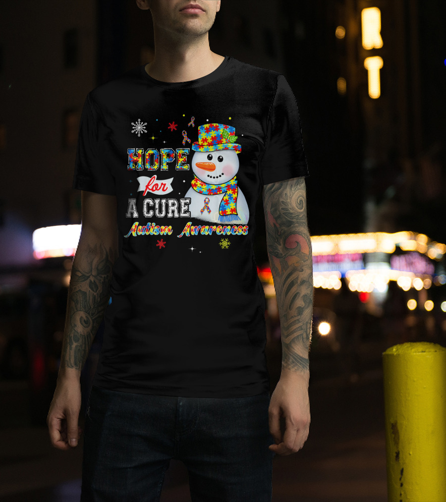 HOPE FOR A CURE Autism Awareness Snowman Puzzle T-Shirt