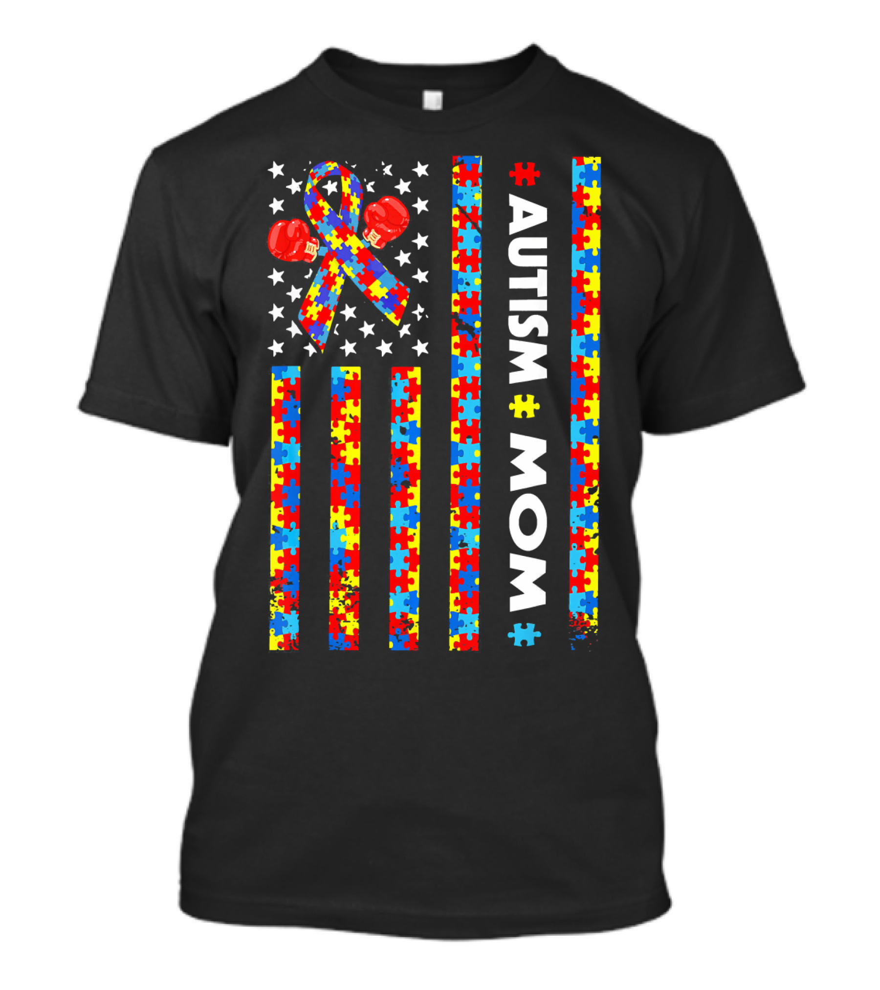 Autism Awareness American Flag Mom Puzzle T-Shirt