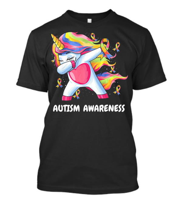Autism Awareness Dabbing Rainbow Unicorn With Puzzle T-Shirt