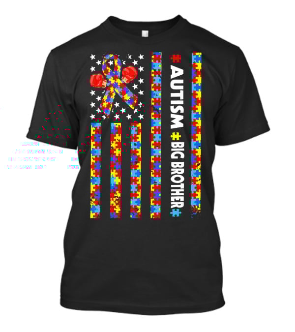 Autism Big Brother American Flag Puzzle Pattern Awareness T-Shirt