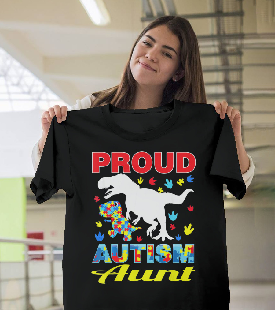 Proud Autism Aunt Dinosaur Puzzle T-Shirt