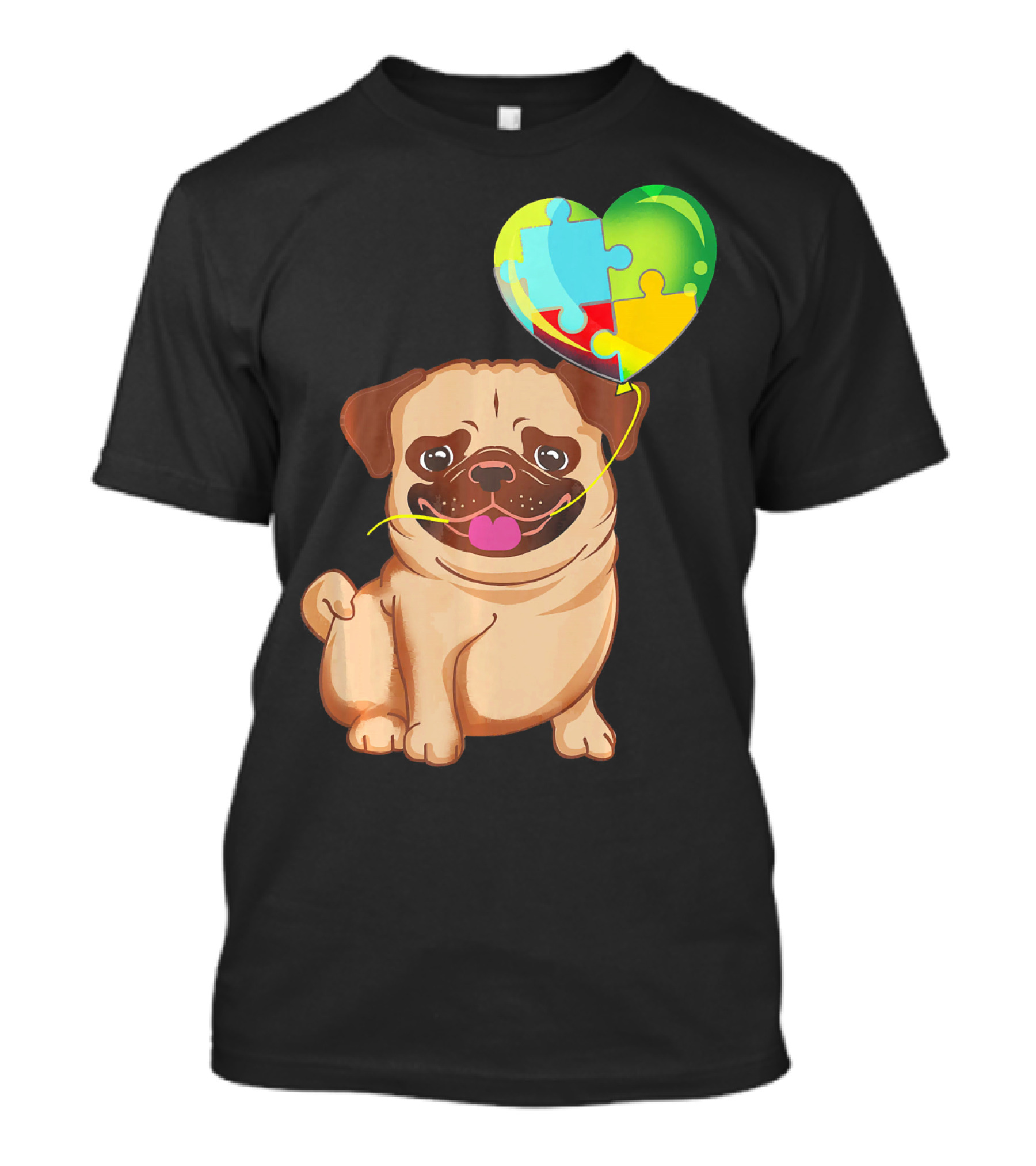 Autism Awareness Pug Puppy Heart Puzzle Balloon T-Shirt