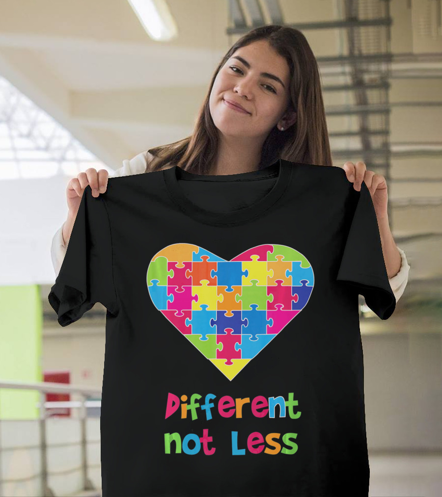 Different Not Less Autism Awareness Heart Puzzle T-Shirt