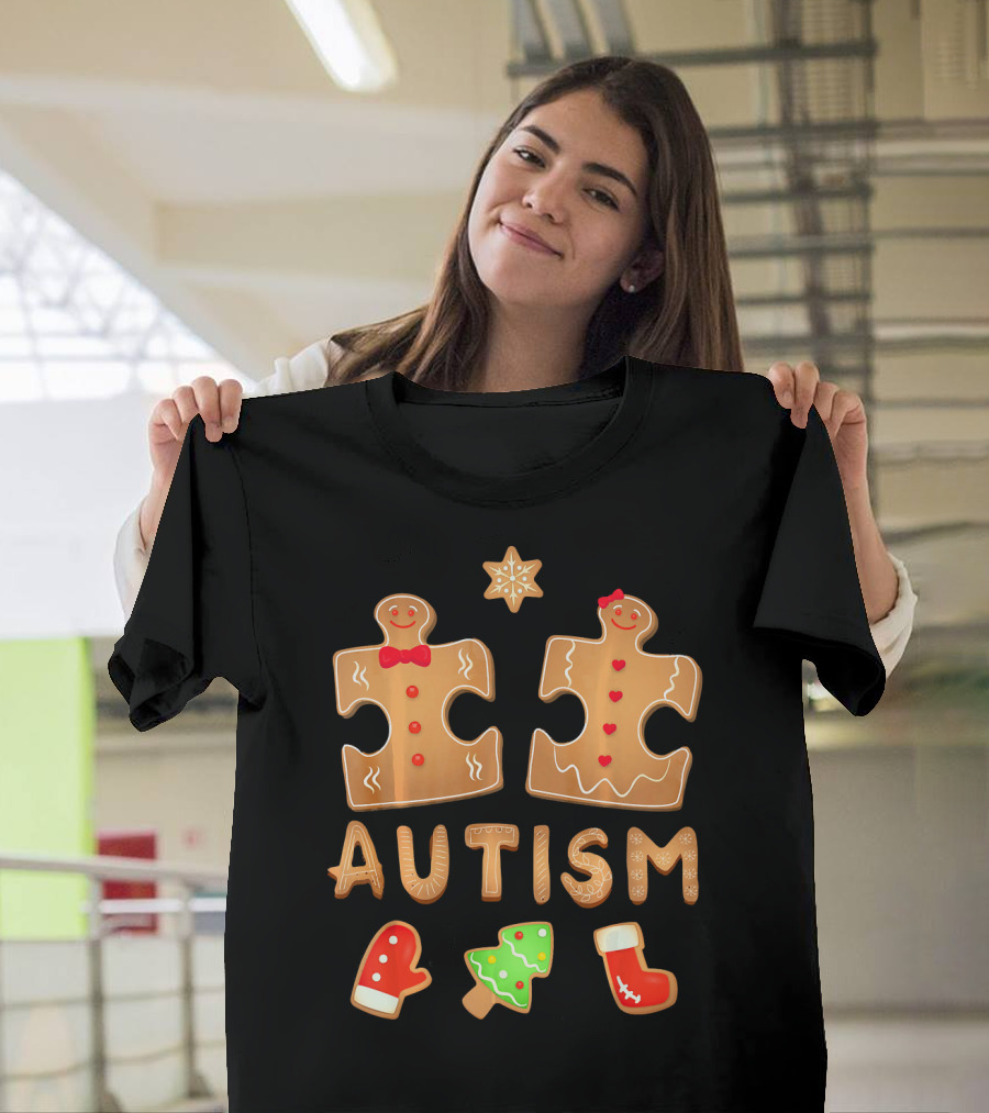 Christmas Autism Gingerbread Puzzle Cookie Awareness T-Shirt