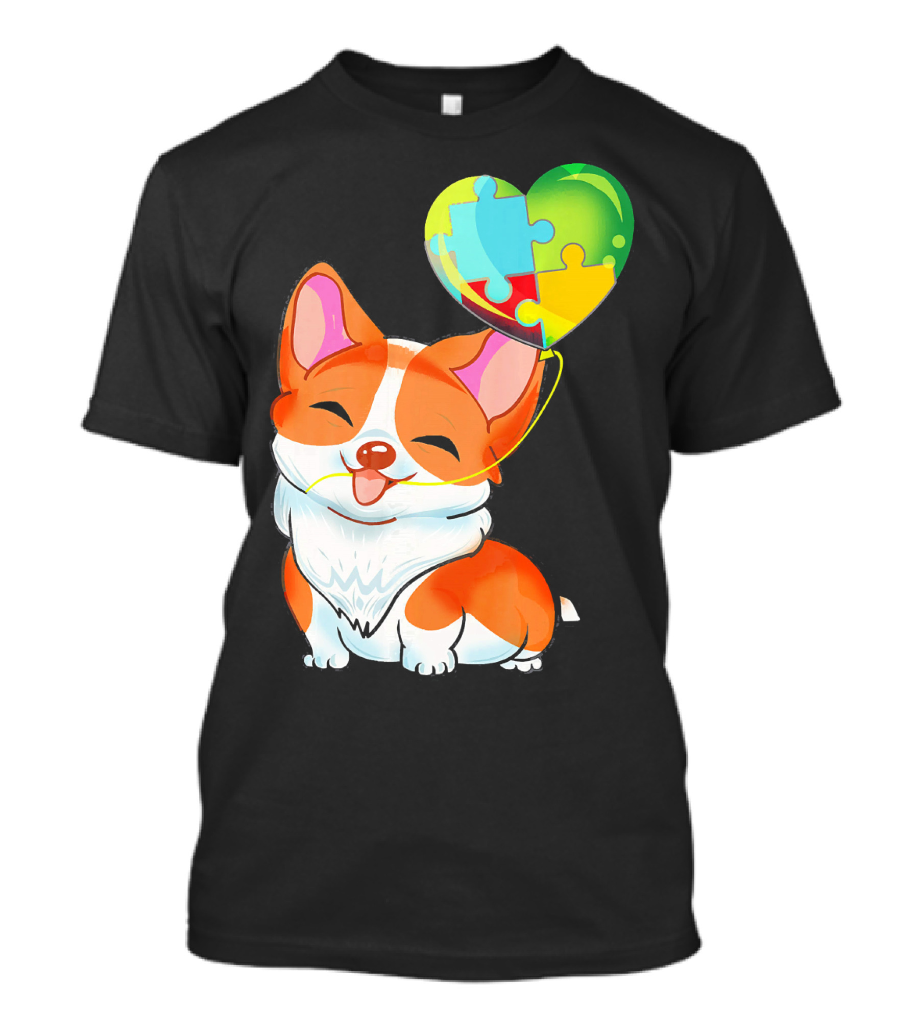 Autism Awareness Corgi Puppy With Heart Balloon Puzzle T-Shirt