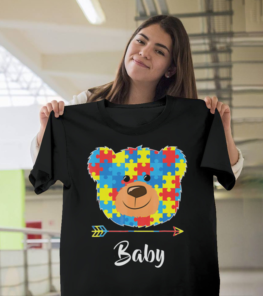 Baby Bear Autism Awareness Puzzle Pattern Cute Face T-Shirt