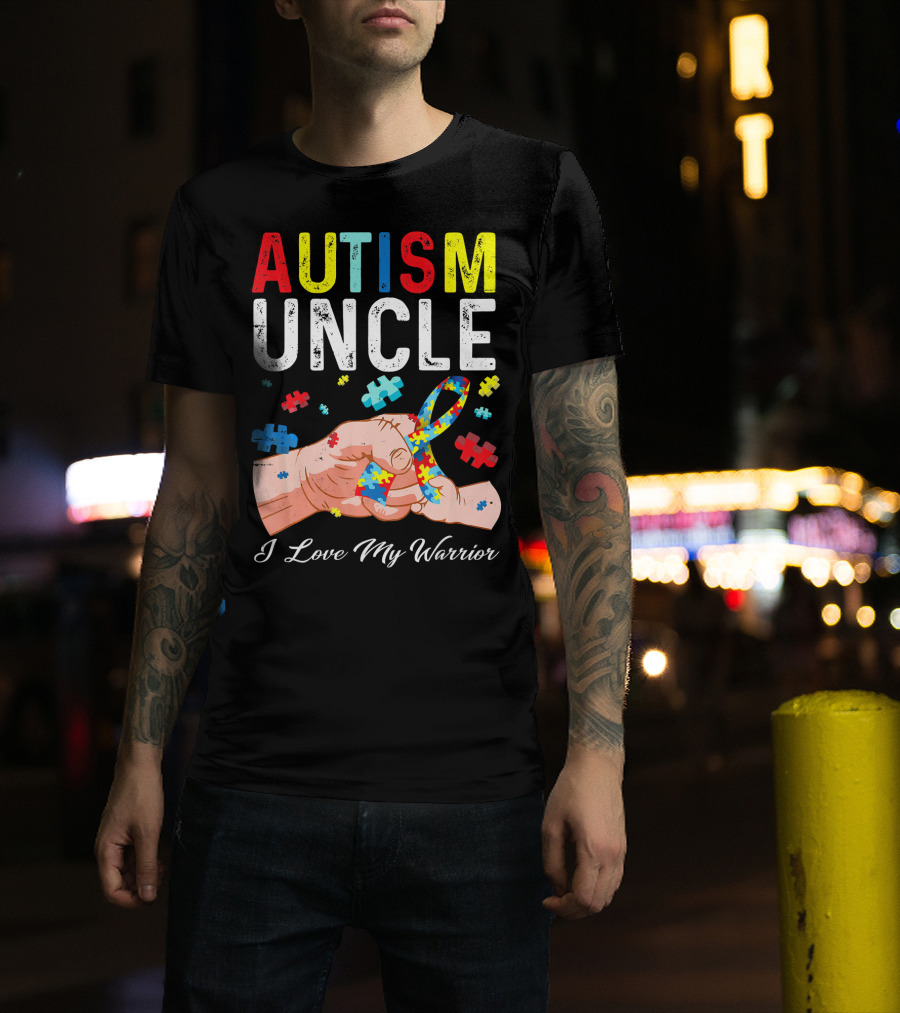 Autism Uncle I Love My Warrior Autism Awareness Puzzle T-Shirt