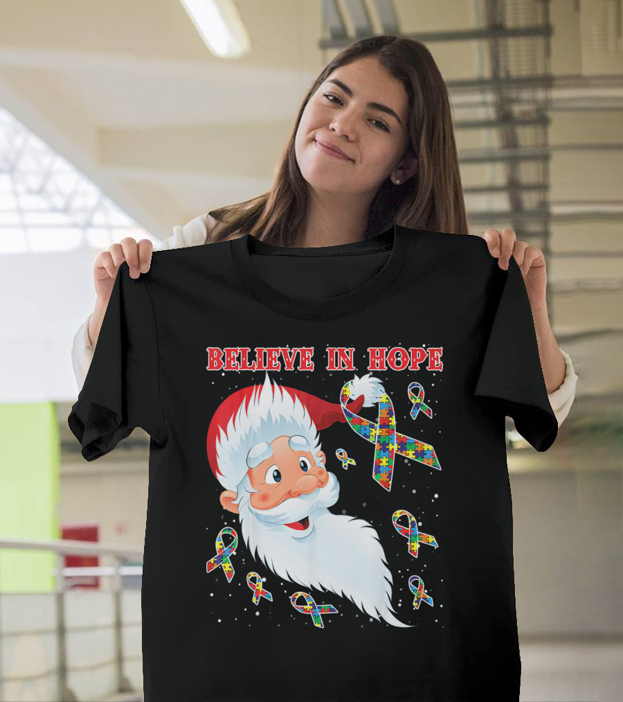 Believe in Hope Funny Santa Moon Autism Awareness T-Shirt