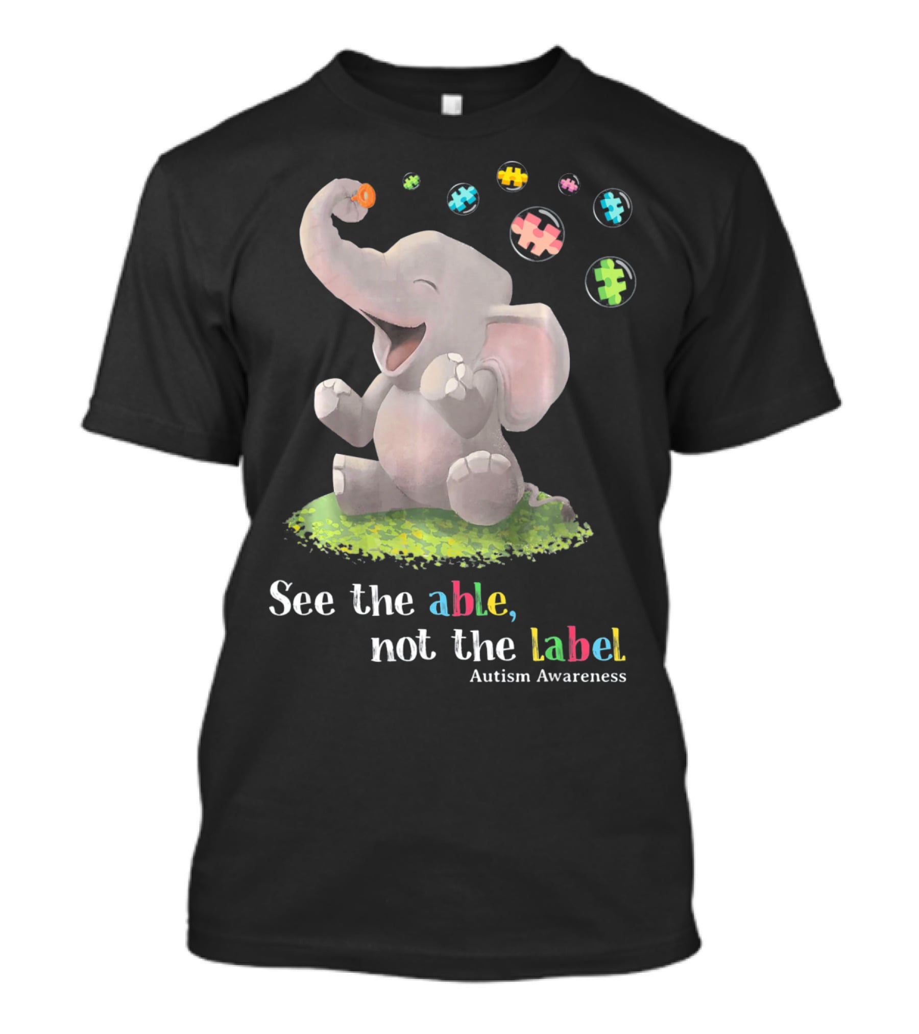 See The Able Not The Label Autism Awareness Cute Elephant Puzzle Pieces T-Shirt
