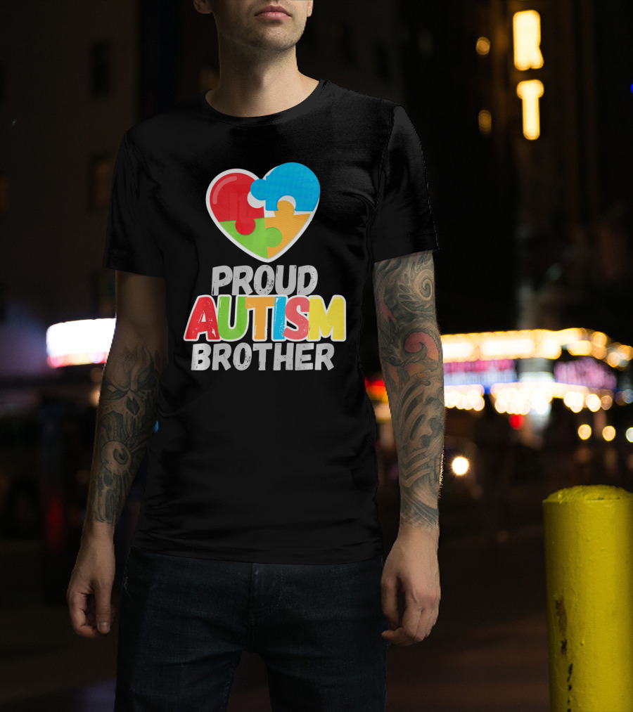 Proud Autism Brother Heart Puzzle Autism Awareness T-Shirt
