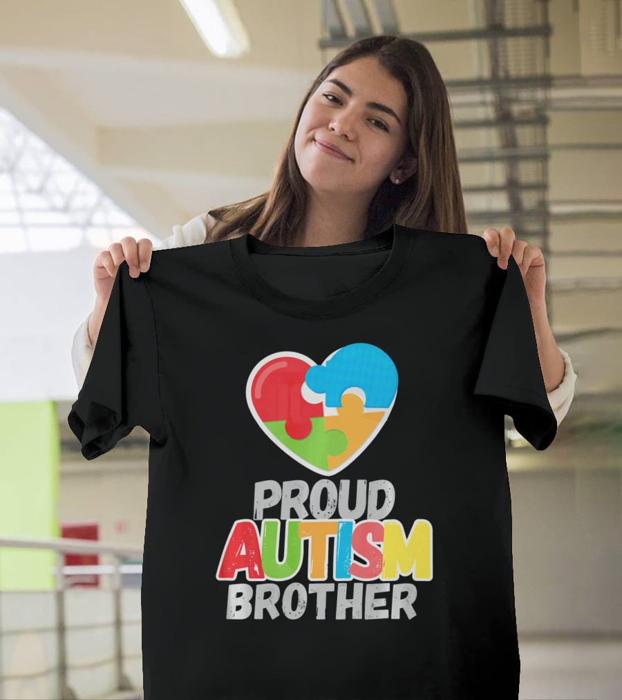Proud Autism Brother Heart Puzzle Autism Awareness T-Shirt