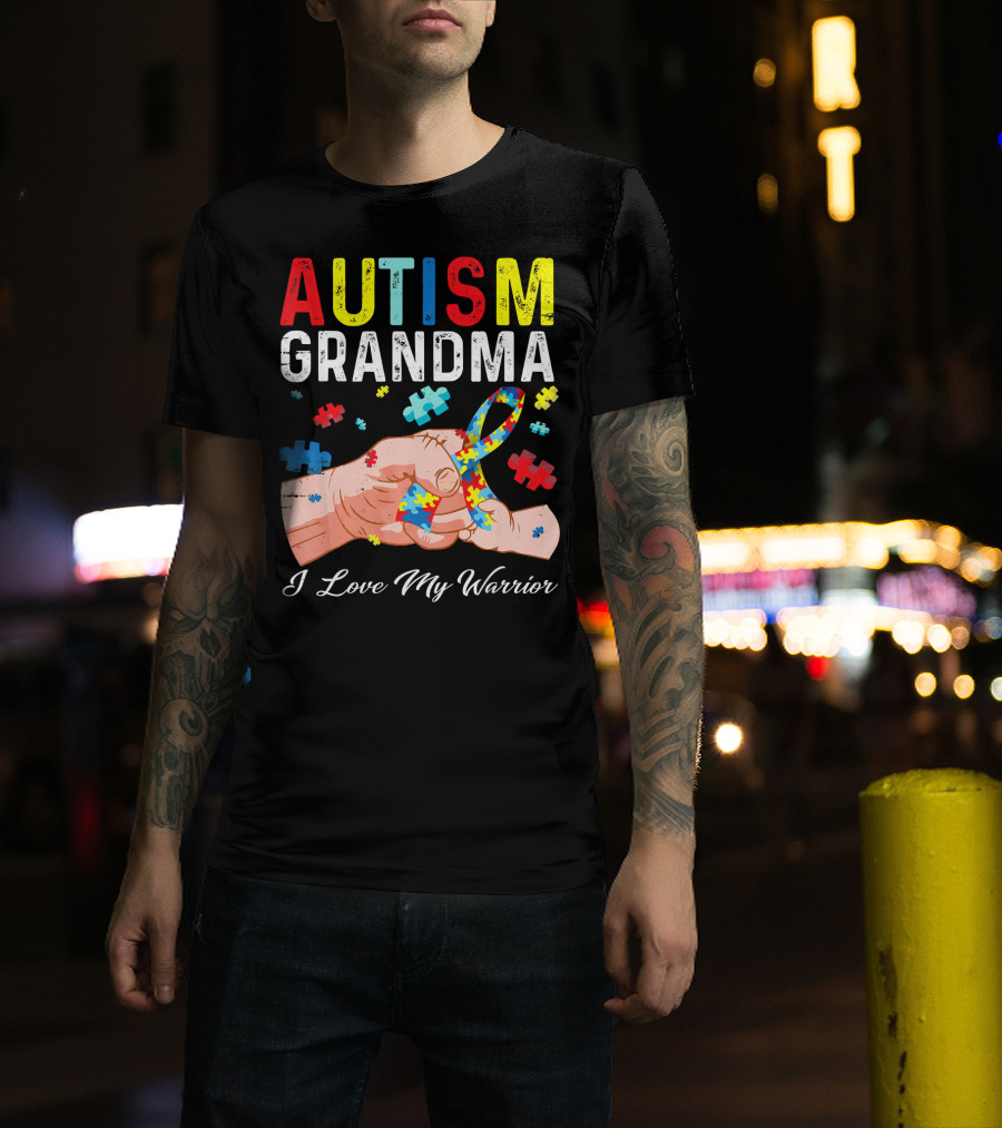 Autism Grandma I Love My Warrior Puzzle T-Shirt