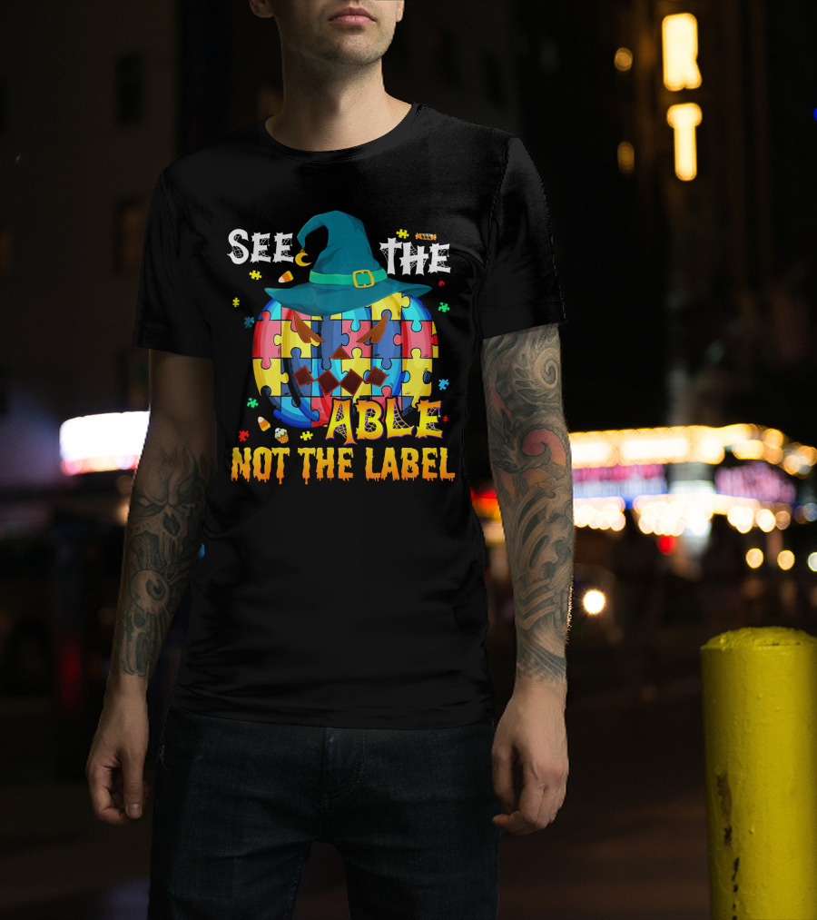 See The Able Not The Label Autism Awareness Halloween Puzzle Pumpkin T-Shirt