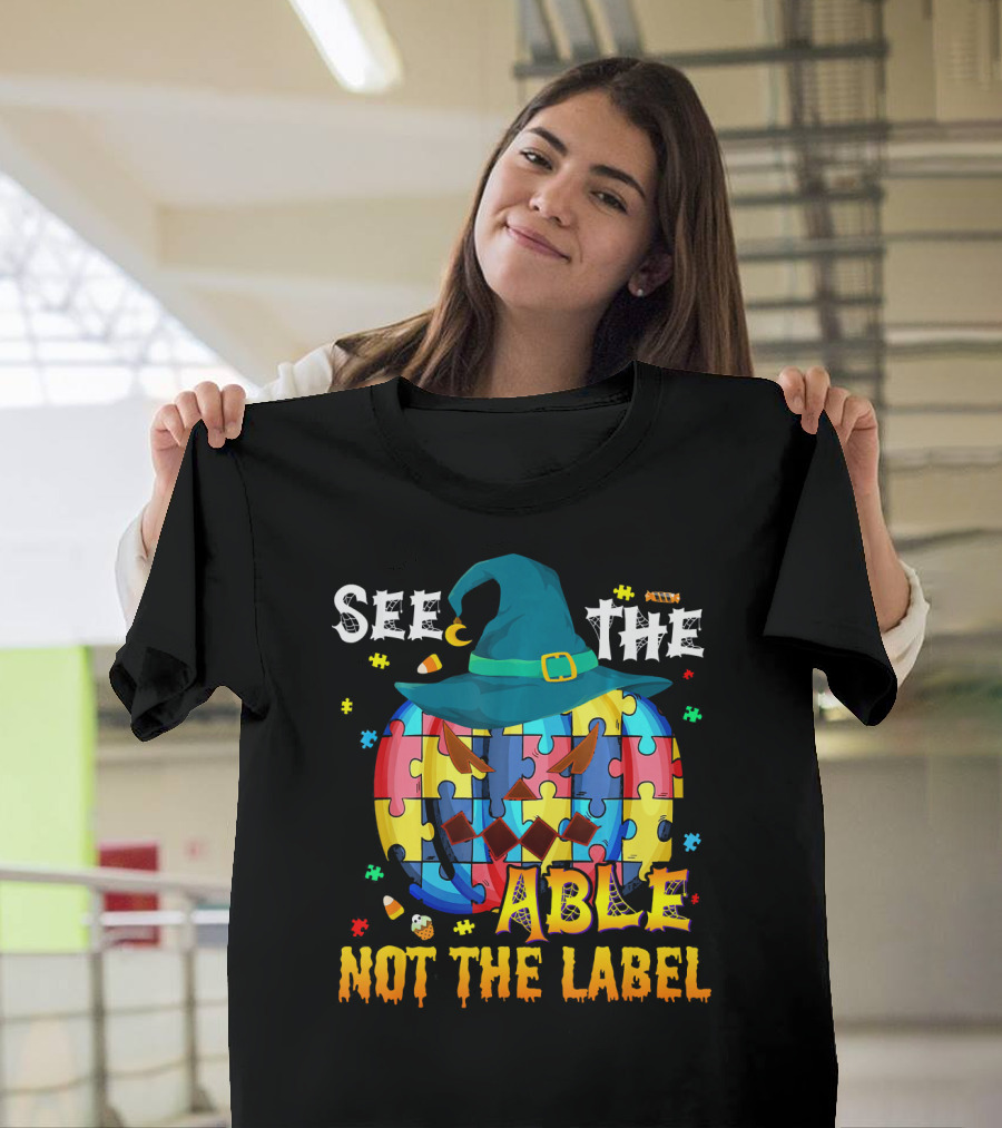 See The Able Not The Label Autism Awareness Halloween Puzzle Pumpkin T-Shirt