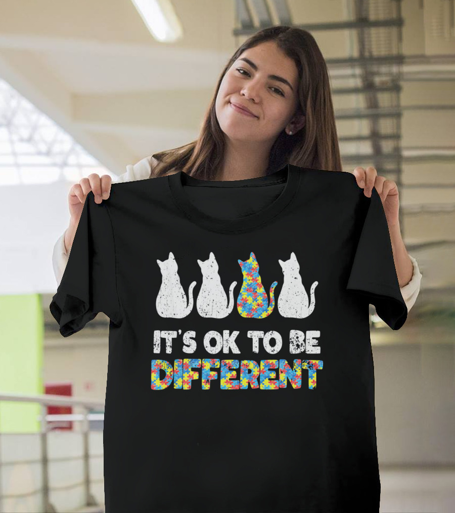 Autism Awareness Day Cat It's OK to Be Different T-Shirt