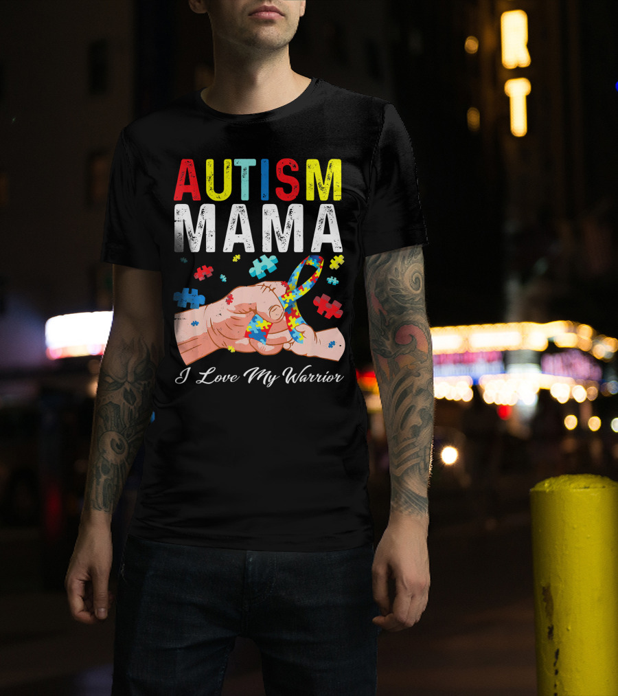 Autism Mama I Love My Warrior Puzzle T-Shirt