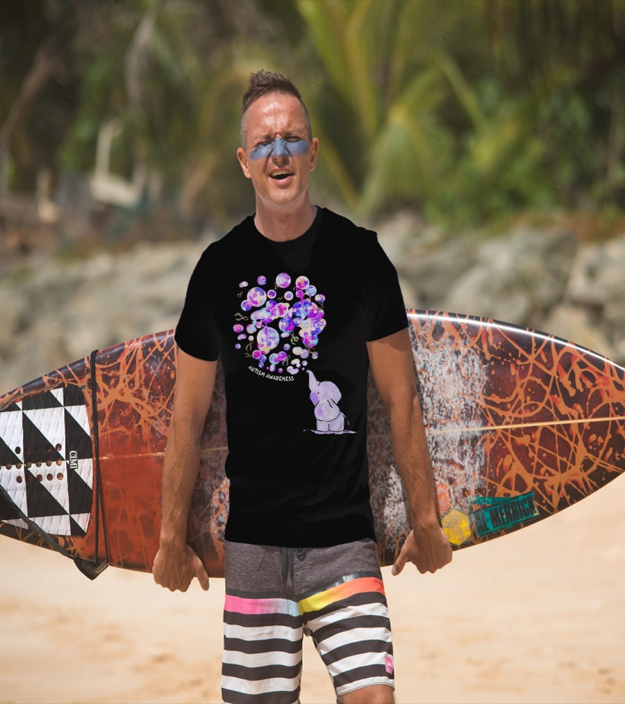 Elephant Blowing Puzzle Pieces Balloons Autism Awareness T-Shirt