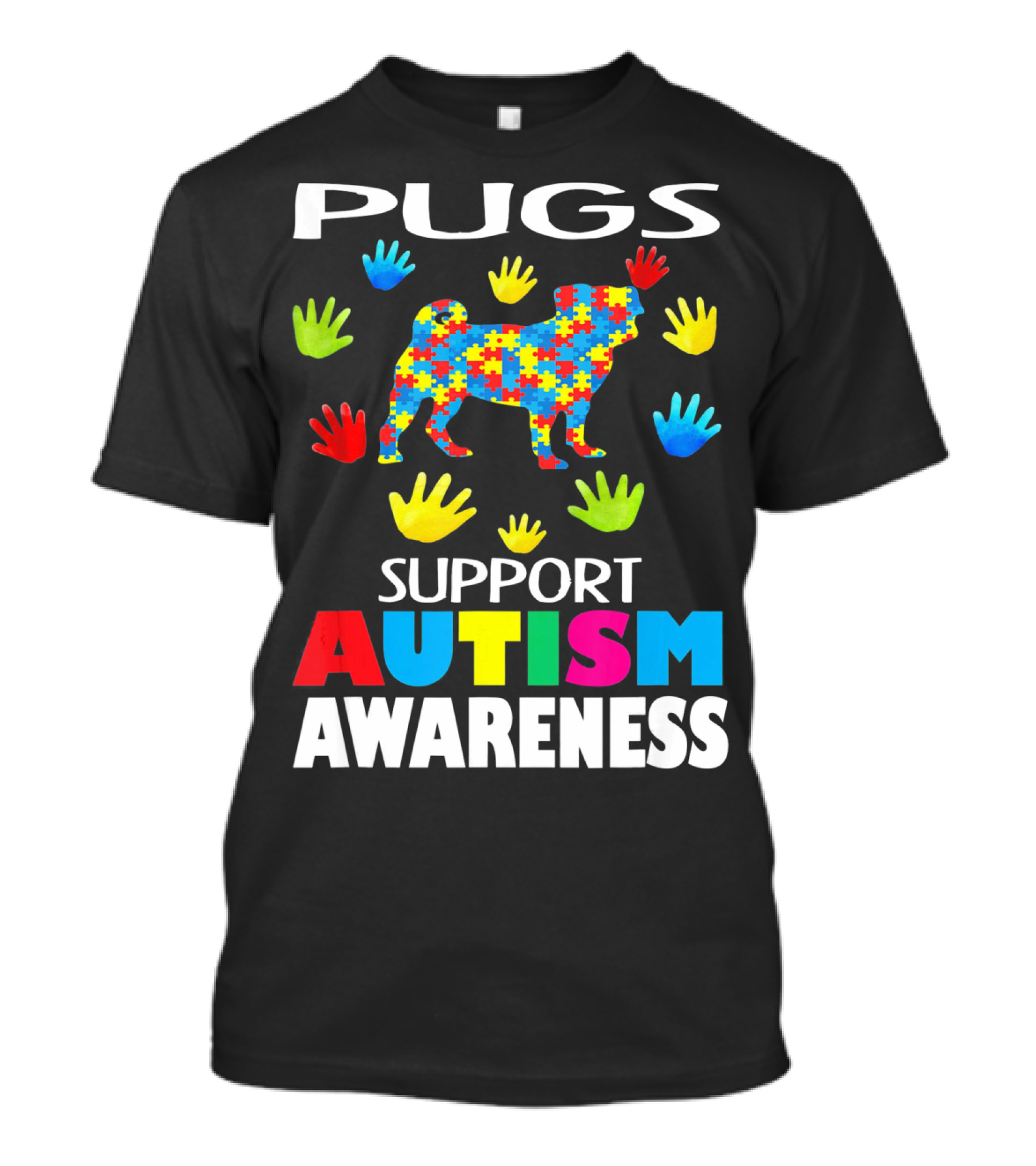 Pugs Support Autism Awareness Puzzle Handprints T-Shirt