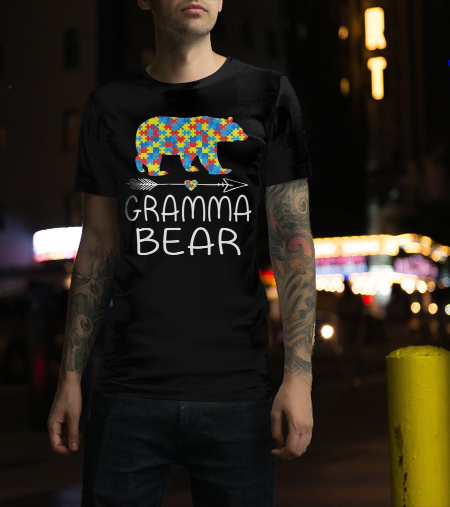 Gramma Bear Autism Awareness Puzzle Bear T-Shirt