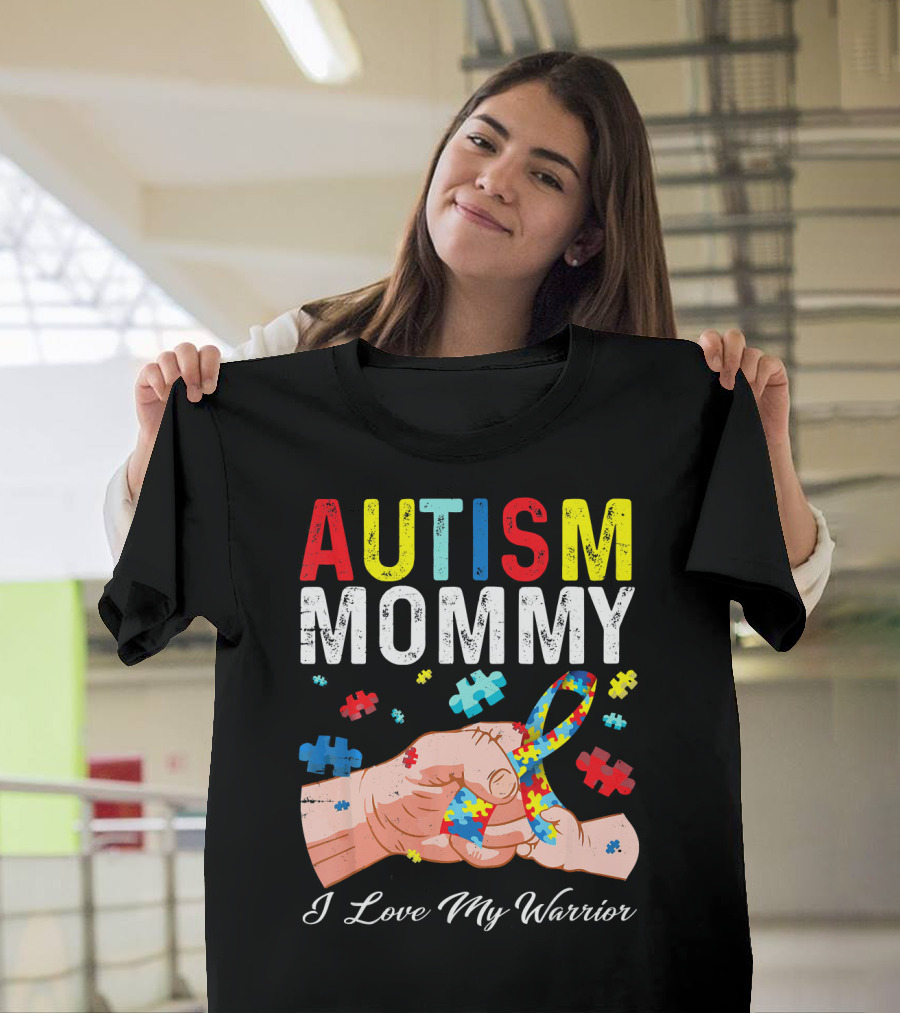 Autism Mommy I Love My Warrior Puzzle T-Shirt