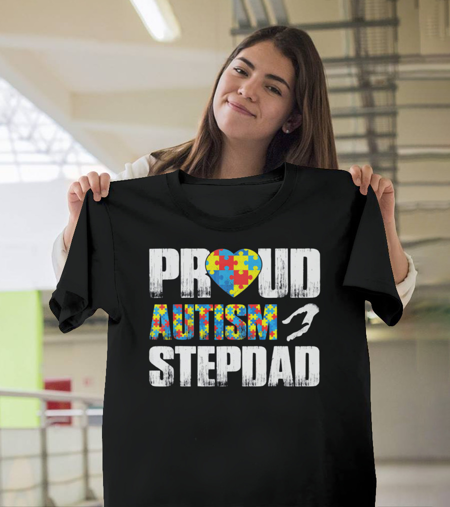 Proud Autism Stepdad Heart Puzzle T-Shirt