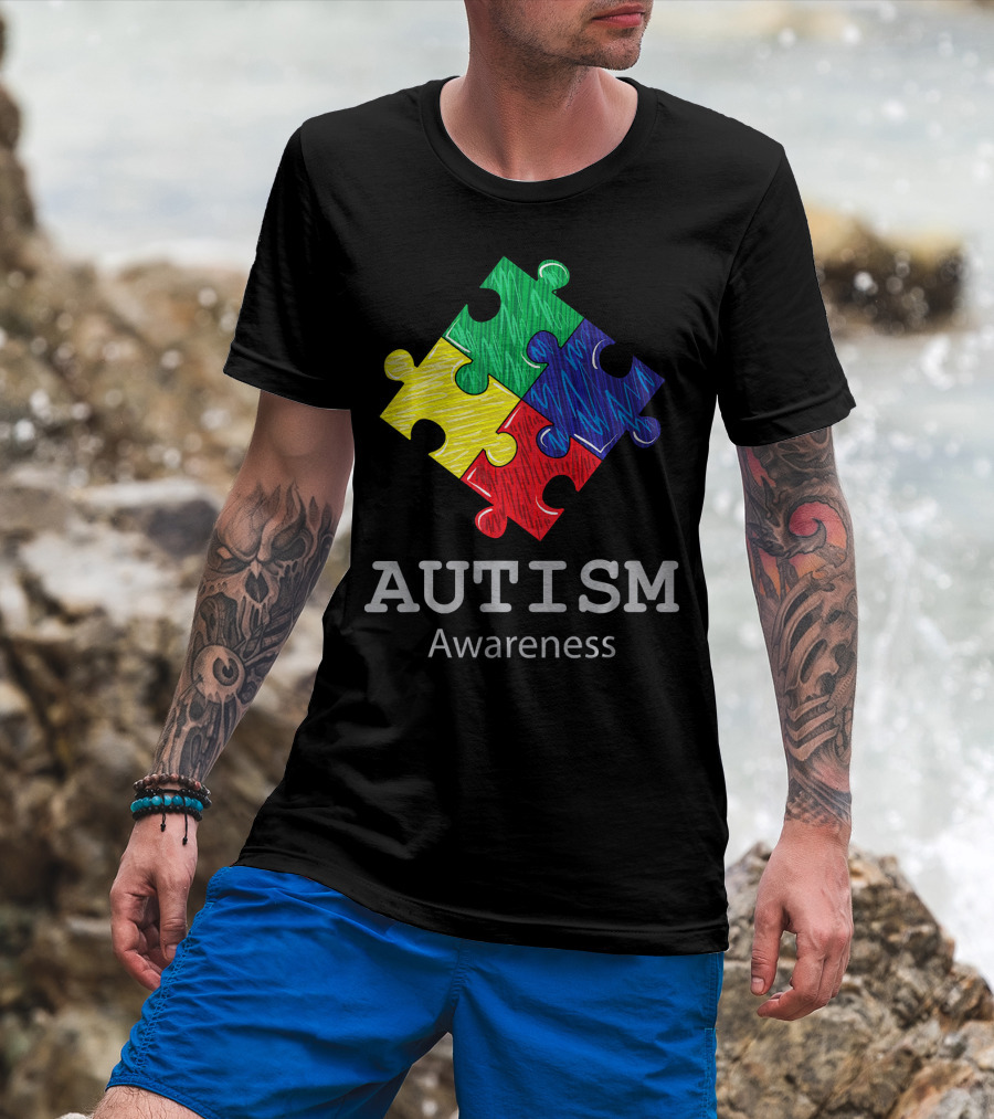 Autism Awareness Colorful Hand Drawn Puzzle Piece T-Shirt