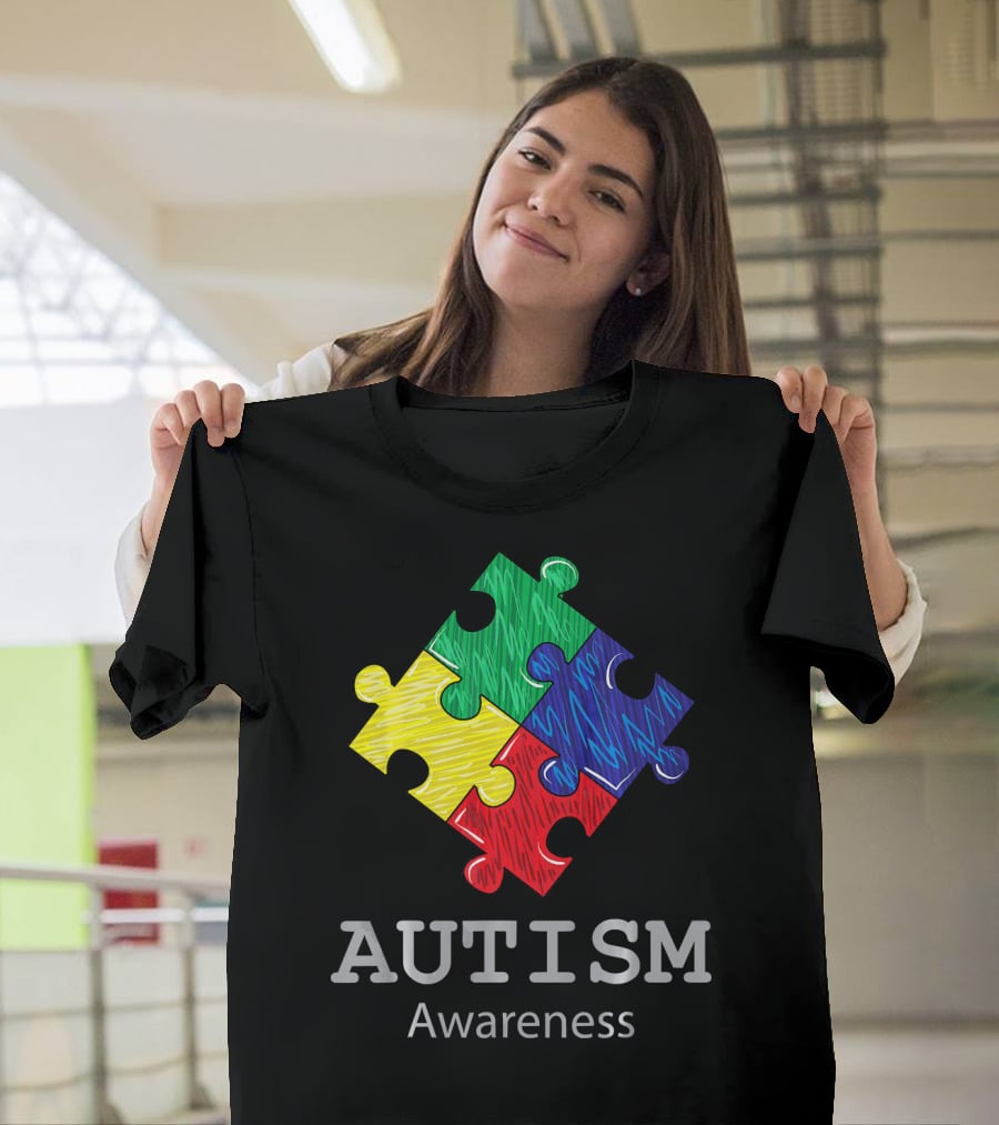 Autism Awareness Colorful Hand Drawn Puzzle Piece T-Shirt