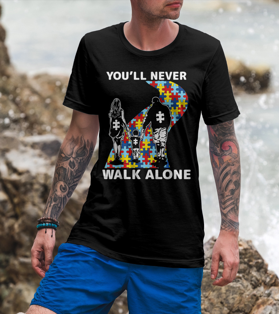 You'll Never Walk Alone Autism Awareness Family Puzzle Path T-Shirt