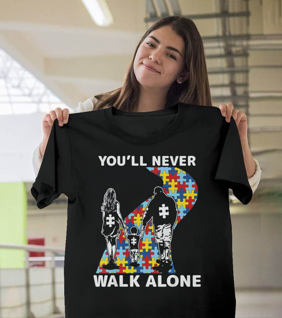 You'll Never Walk Alone Autism Awareness Family Puzzle Path T-Shirt