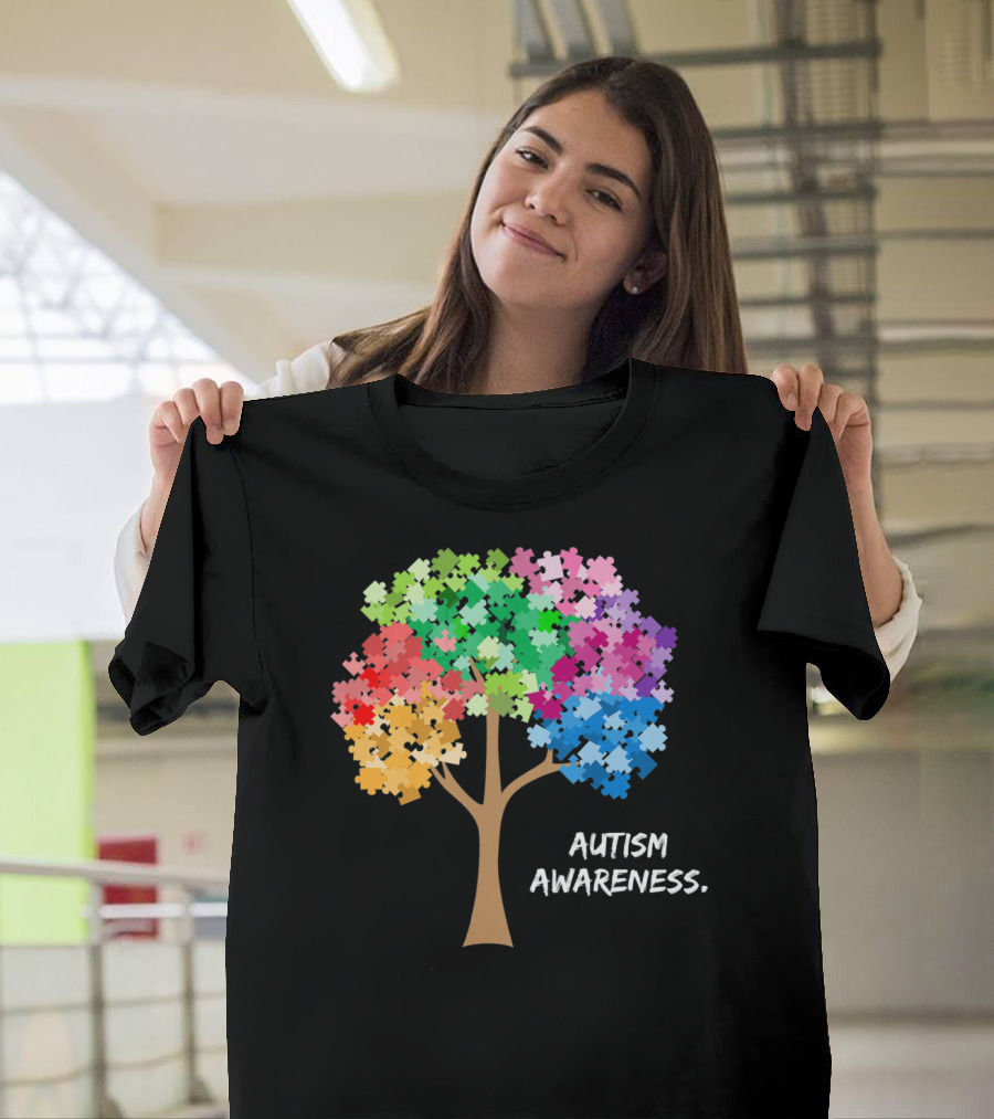 Autism Awareness Puzzles Tree Adults Rainbow T-Shirt
