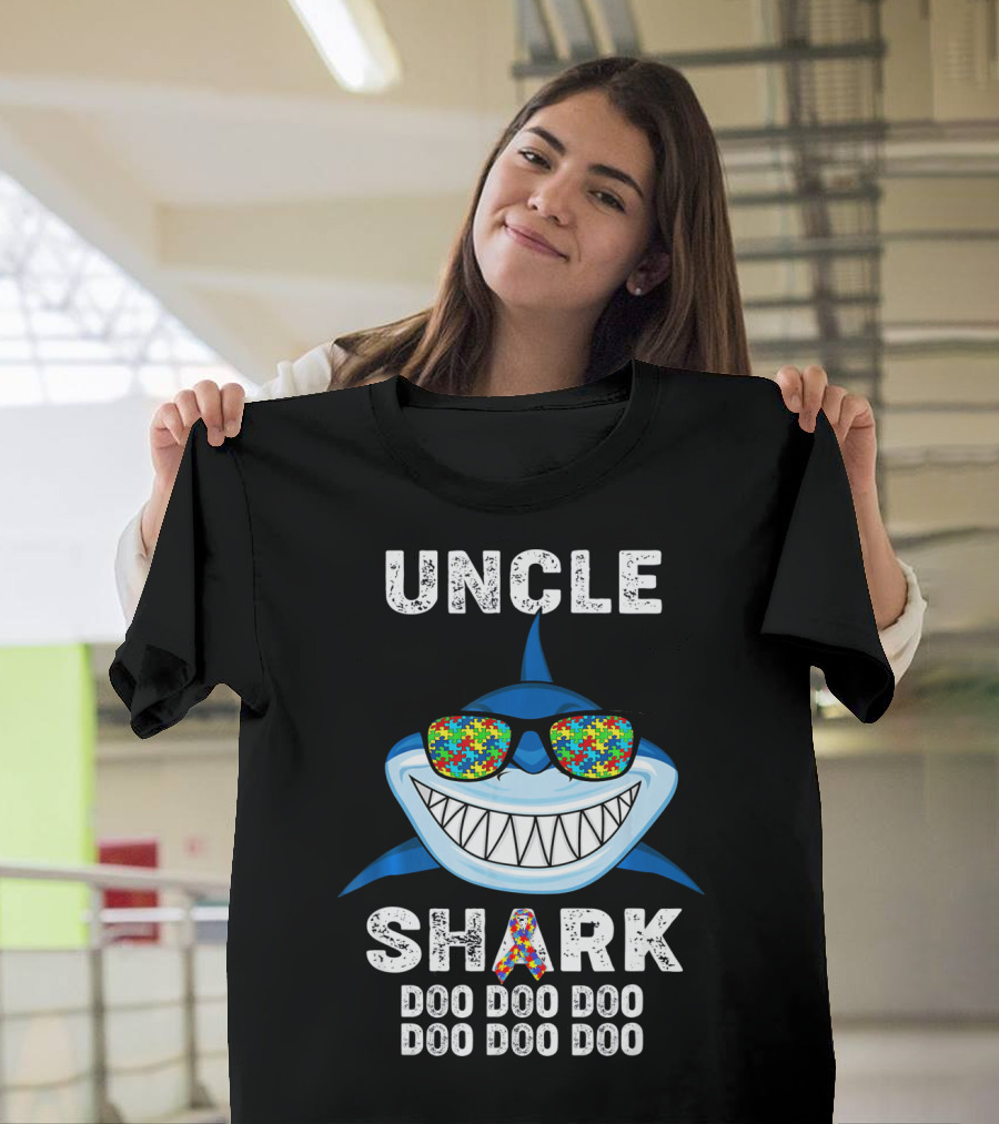 Uncle Shark Doo Doo Doo Autism Awareness Puzzle Sunglasses T-Shirt