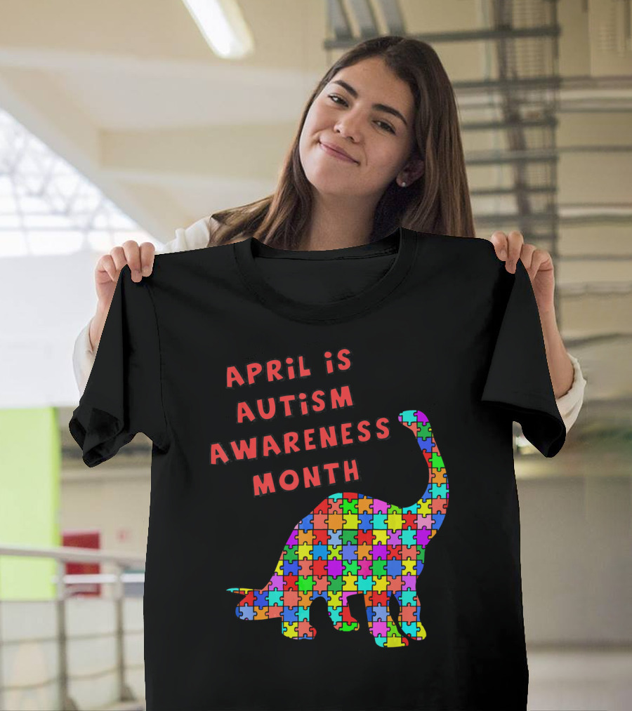 April Is Autism Awareness Month Jigsaw Dinosaur T-Shirt