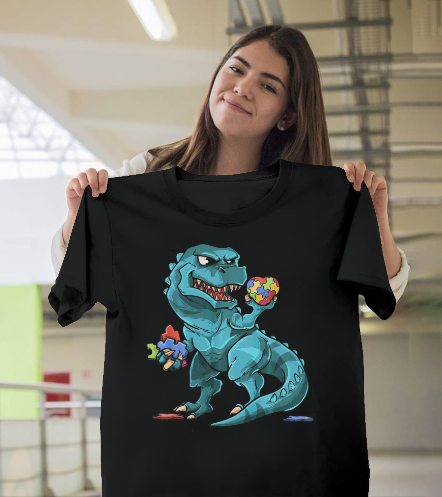 Autism Awareness Dinosaur Puzzle Rex Heart T-Shirt