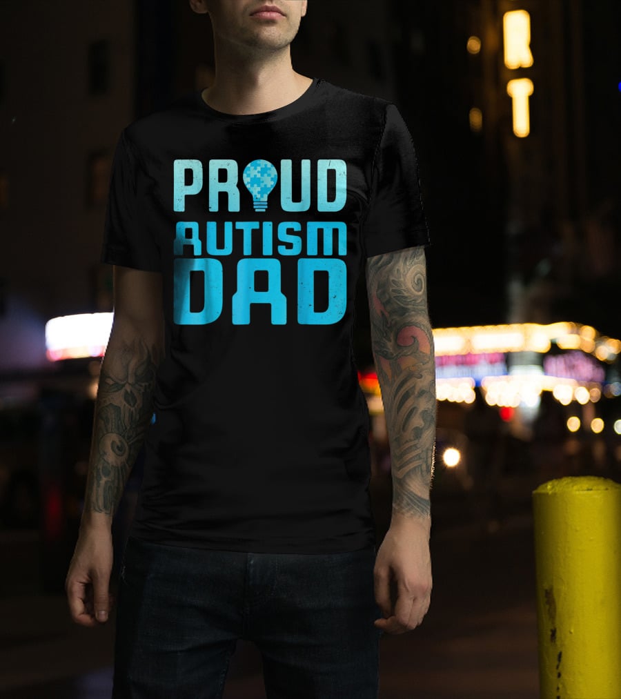 Proud Autism Dad Light Bulb Puzzle T-Shirt
