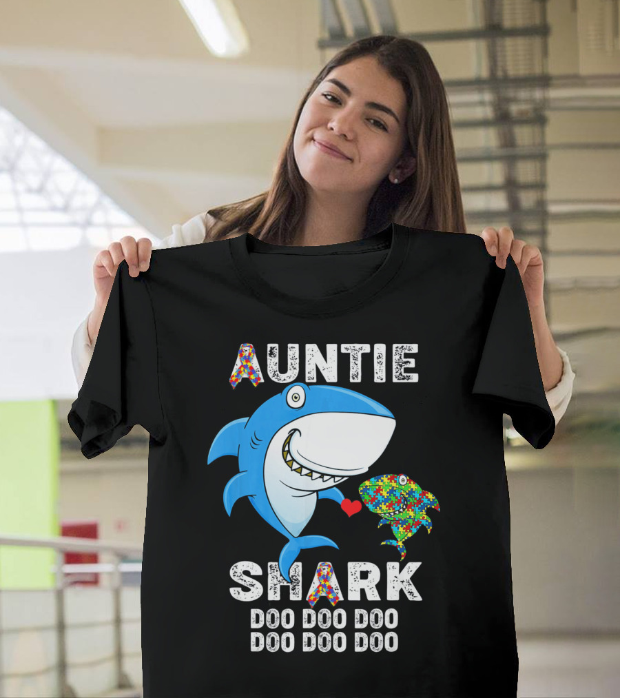 Auntie Shark Doo Doo Doo Autism Awareness Aunt T-Shirt