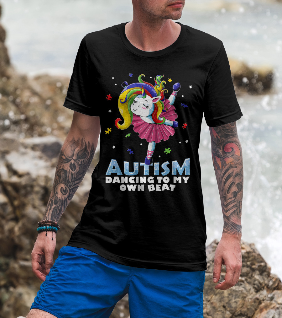 Autism Dancing To My Own Beat Unicorn With Puzzles T-Shirt