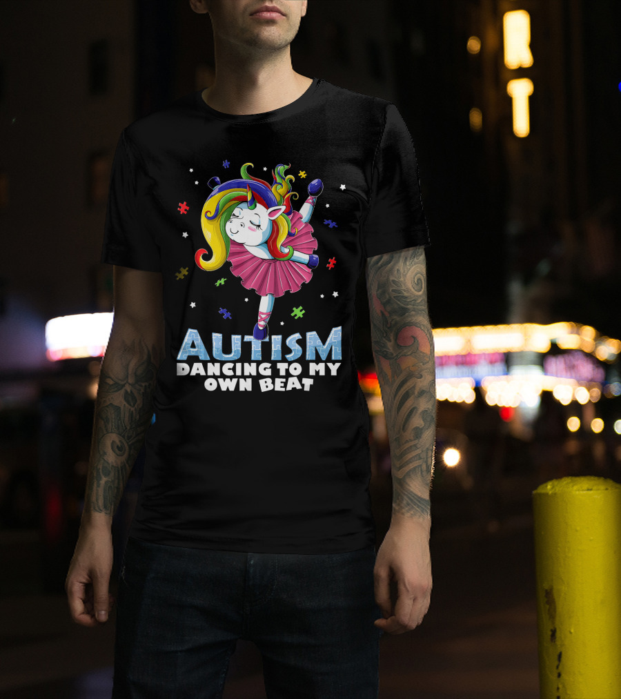 Autism Dancing To My Own Beat Unicorn With Puzzles T-Shirt