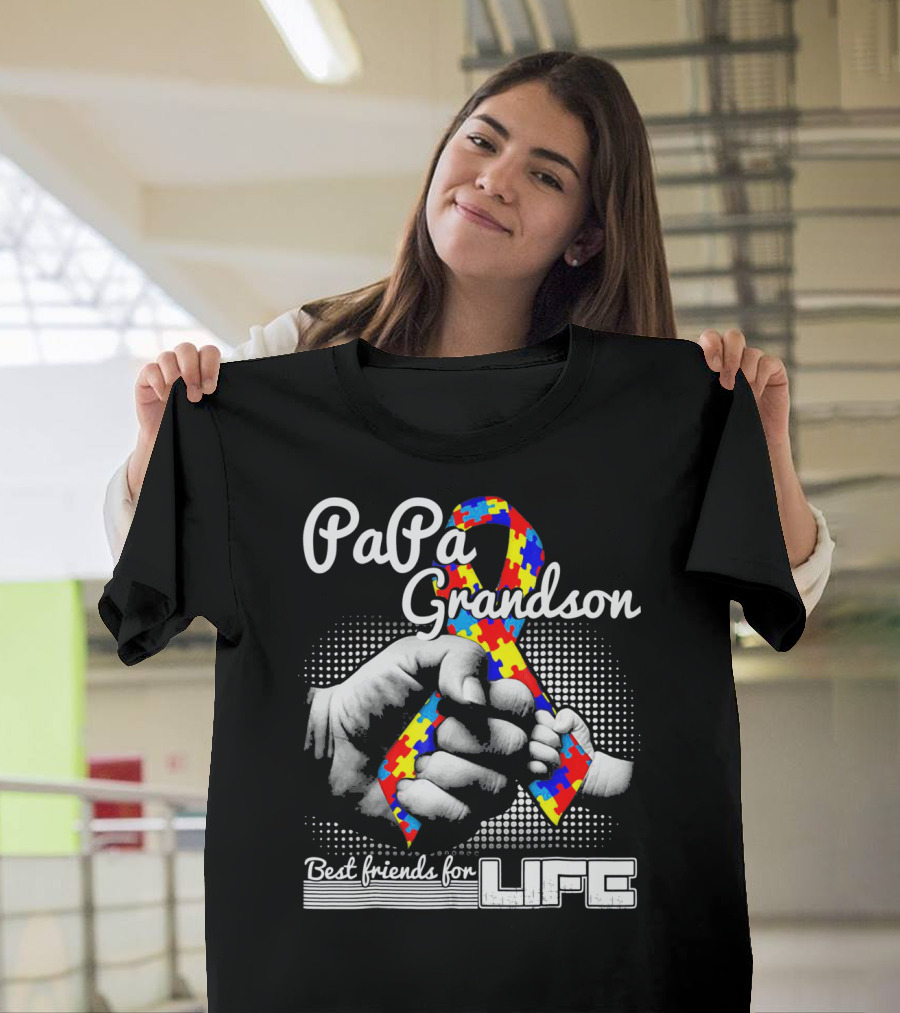 PaPa Grandson Best Friends For Life Autism Puzzle T-Shirt