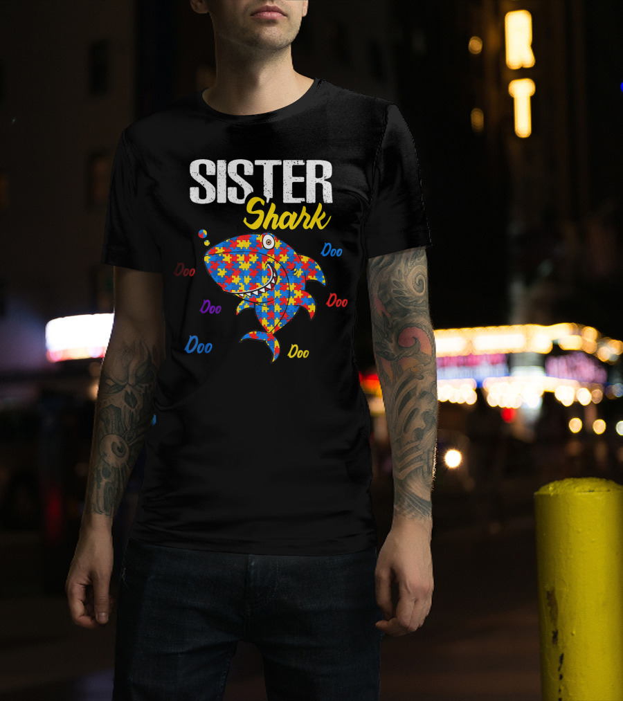 Sister Shark Autism Aware Puzzle Doo Doo T-Shirt