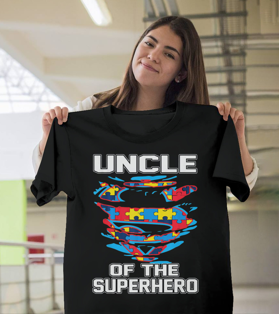 Uncle Autism Superhero Puzzle Logo Awareness T-Shirt