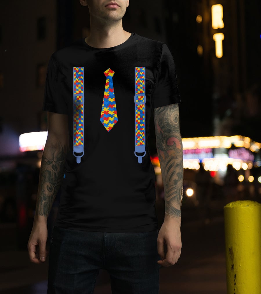 Autism Awareness Tie And Suspenders Puzzle T-Shirt