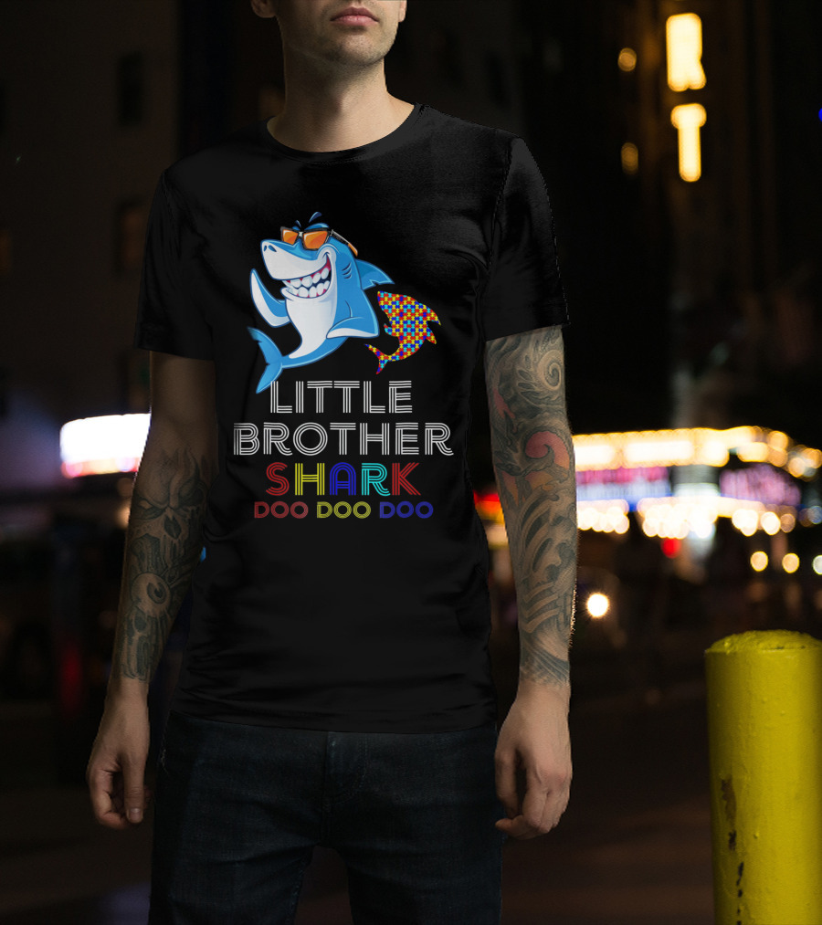 Little Brother Shark Autism Awareness Doo Doo Doo T-Shirt