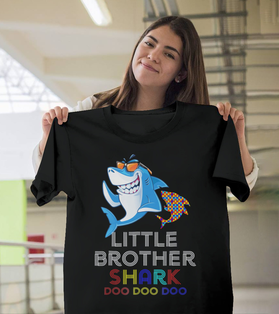 Little Brother Shark Autism Awareness Doo Doo Doo T-Shirt