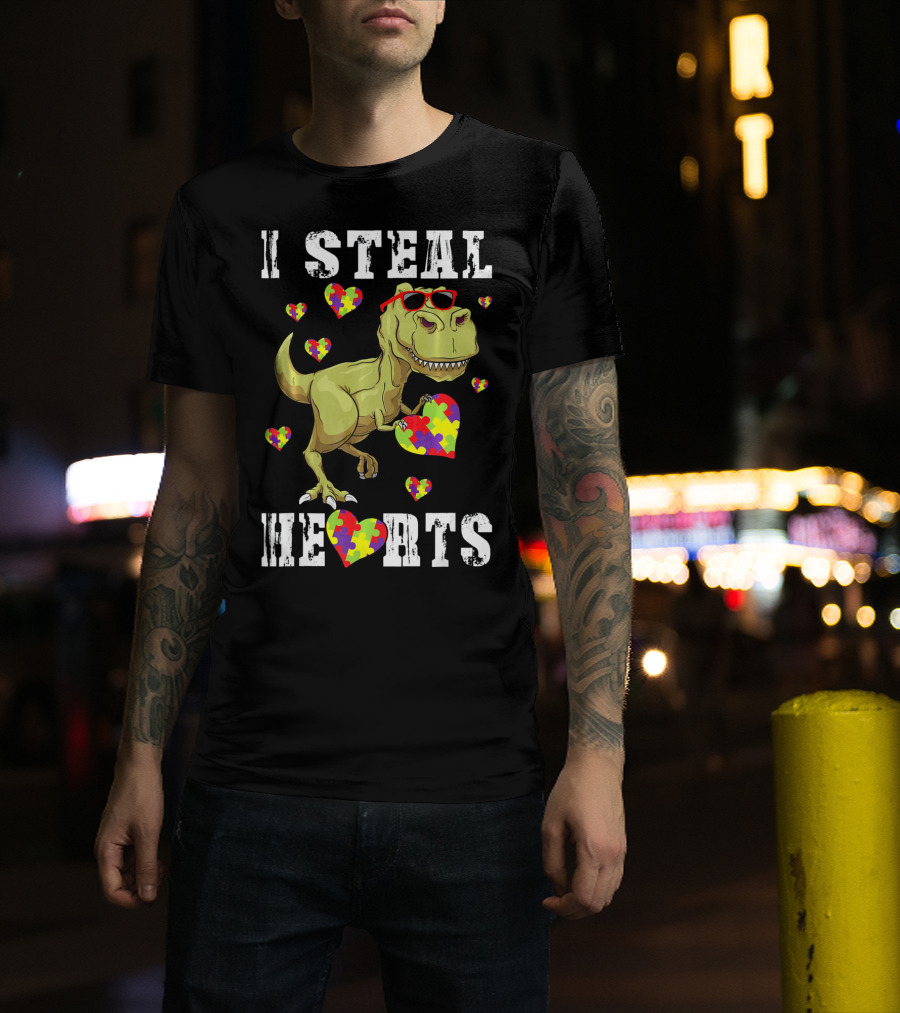 I Steal Hearts Dinosaur Autism Awareness Kids T-Shirt