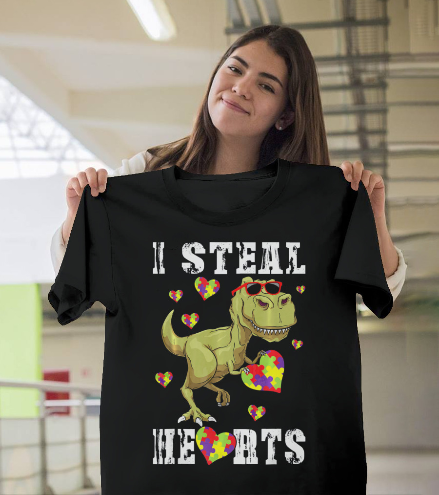 I Steal Hearts Dinosaur Autism Awareness Kids T-Shirt