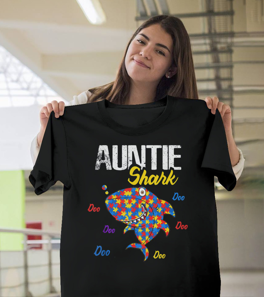 Auntie Shark Autism Awareness Doo Doo Puzzle T-Shirt